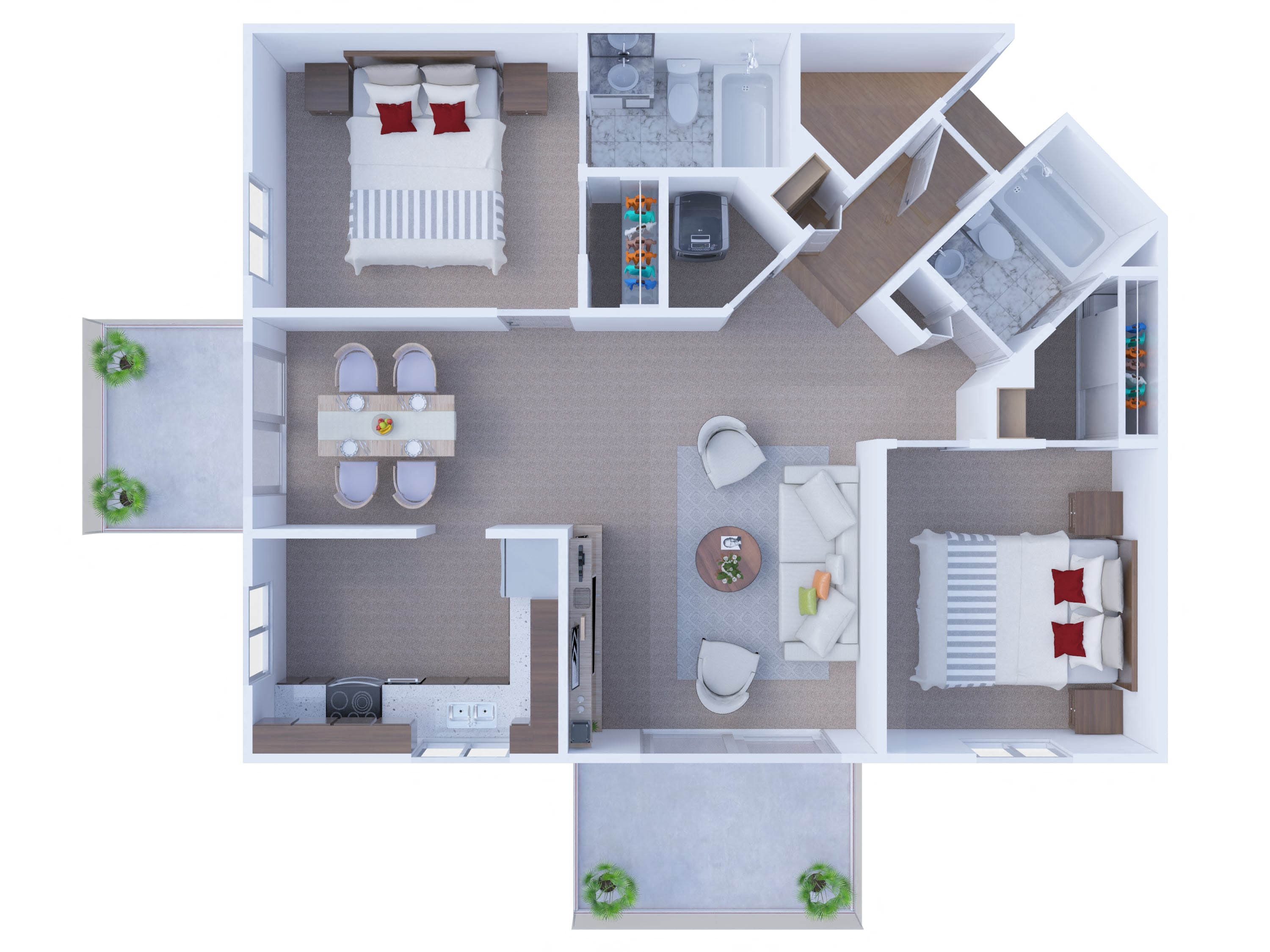 Floor plan for 2 beds, 2 baths, 1035 sqft